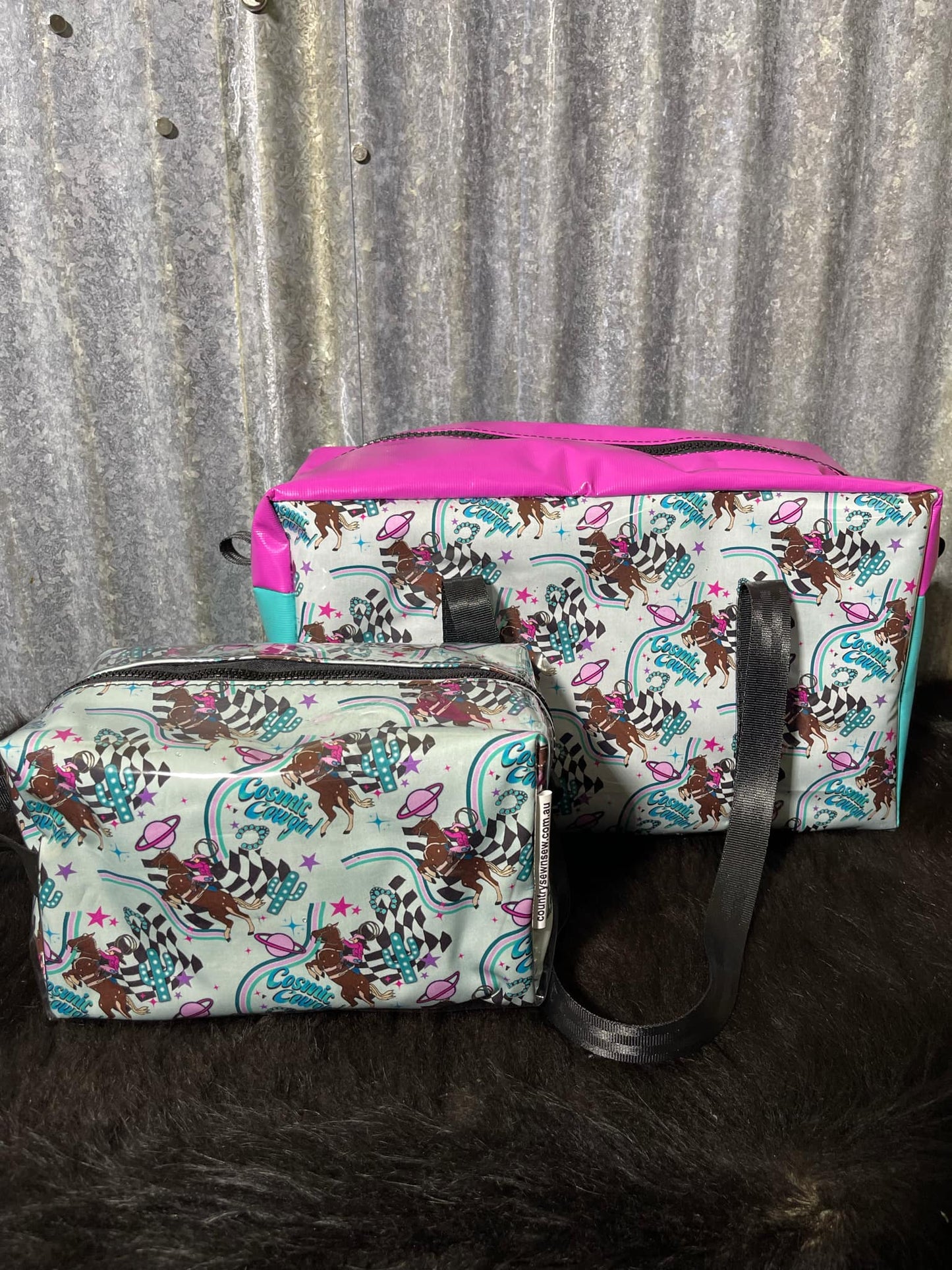 Pvc Overnight bag and toiletry bag set (Ready made) - Cosmic Cowgirl