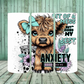 20 oz Tumbler - Anxiety highland cow blue