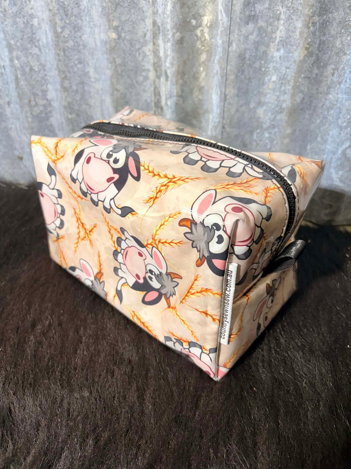 Box Toiletry Bag - Friesian cow cartoon