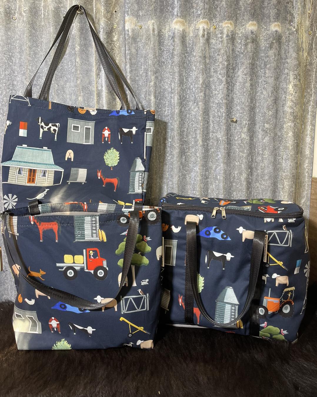 Ready made Shopping Bag Set (insulated cooler bag) - Navy Farming
