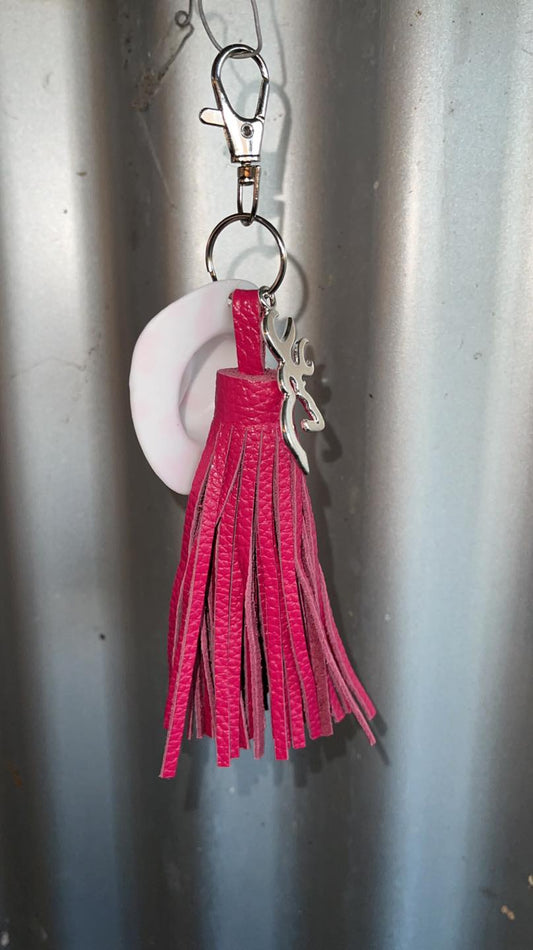 Cowboy hat keyring with leather tassel - Pink