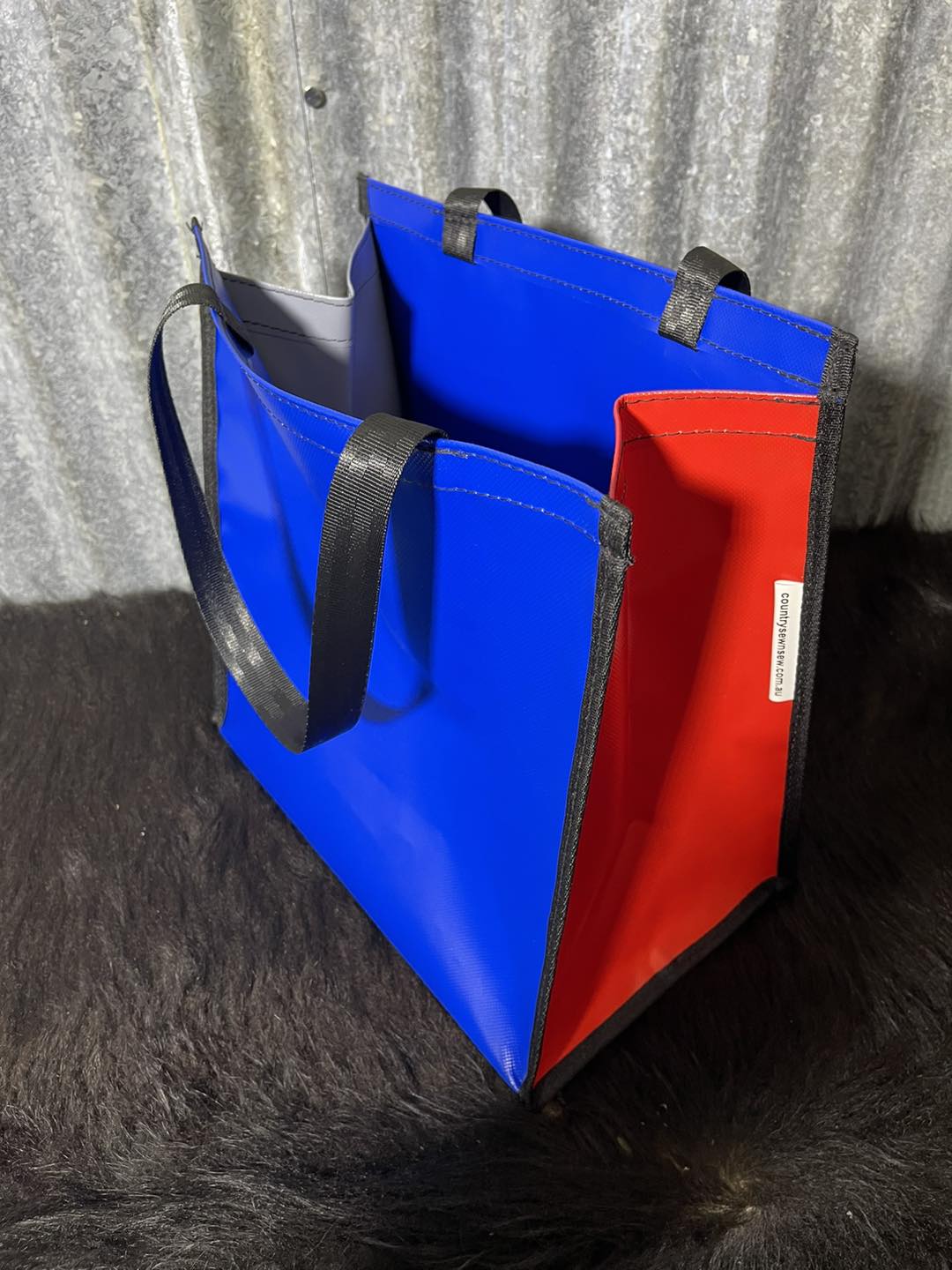 PVC Shopping bag - (Ready Made) Blue, red, grey