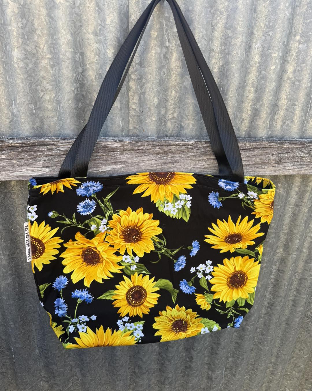 Fabric Shopping bag - (Ready Made) - Sunflowers on Black