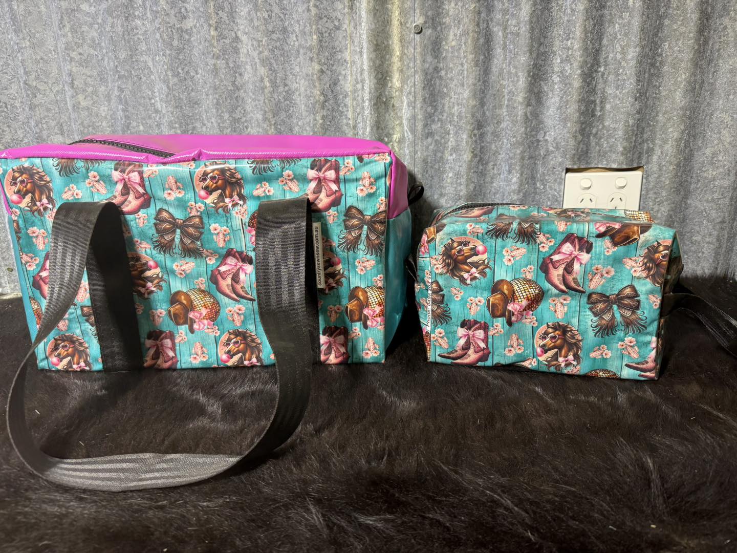 Ready made Overnight bag and toiletry bag set - Cowboys boots and Horses