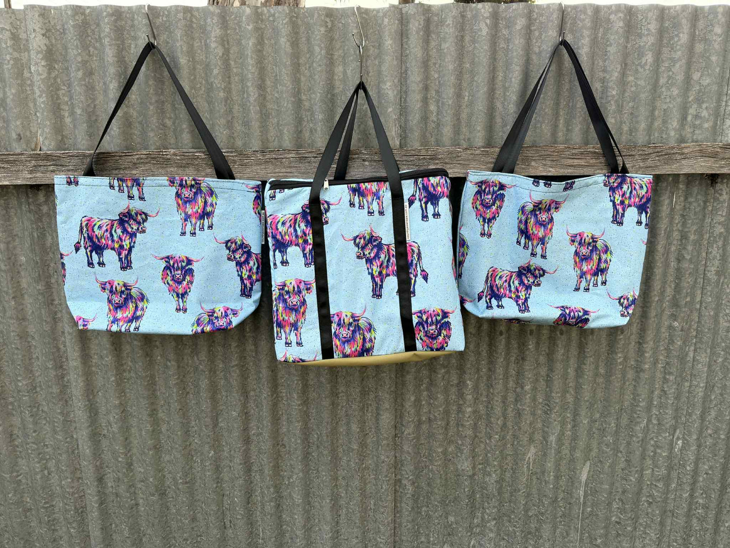 Ready made Shopping Bag Set (insulated cooler bag) - Colourful Highland Cows