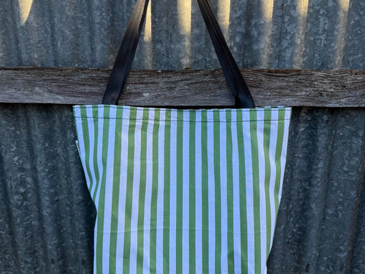 Fabric Shopping bag - (Ready  Made) -Sage and white stripe