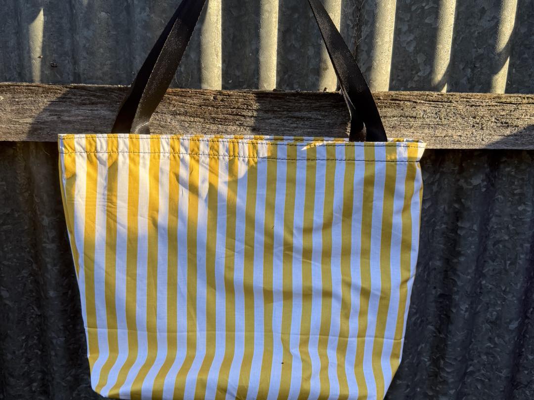 Fabric Shopping bag - (Ready Made) -Yellow and white stripe