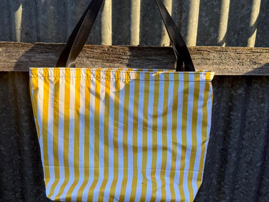 Fabric Shopping bag - (Ready  Made) -Yellow and white stripe