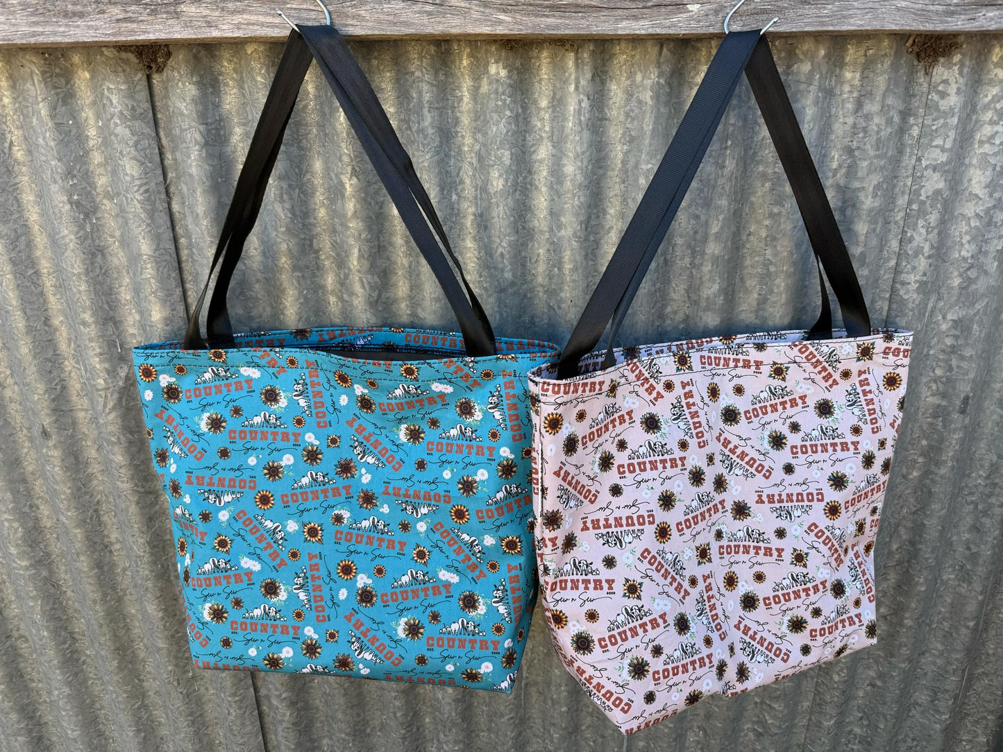 Fabric Shopping bag - (Ready Made) -Country sew n sew teal