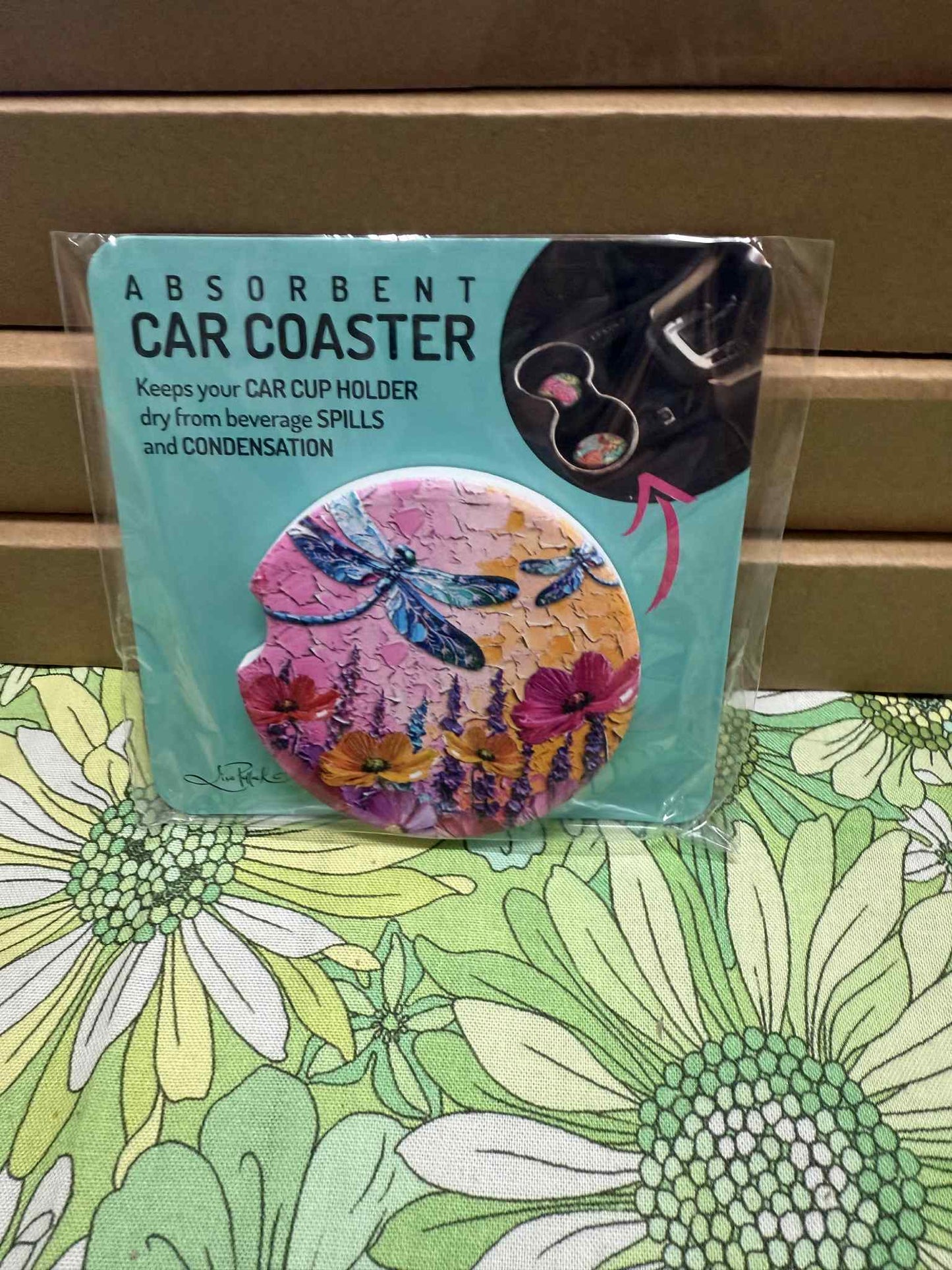 Lisa Pollock Car Coaster - Playful Dragonflies