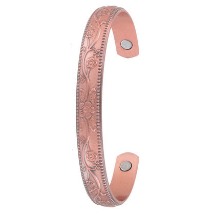 Copper Bangle - Magnetic - Floral raised