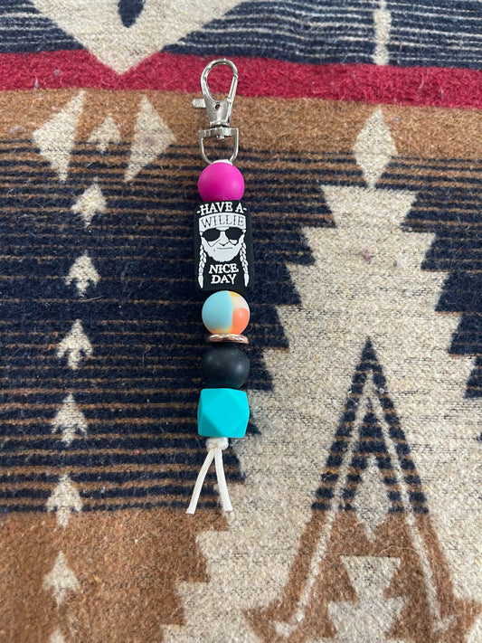 Keyring, beaded - Habe a Willie nice day
