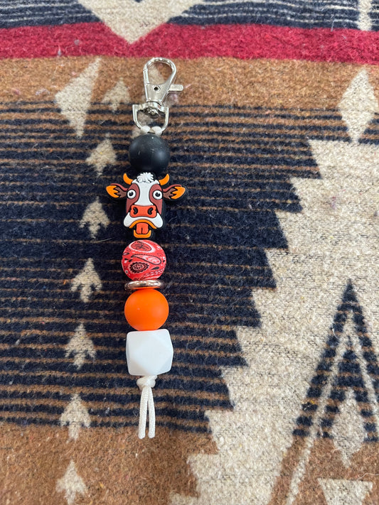 Keyring, beaded - Crazy cow