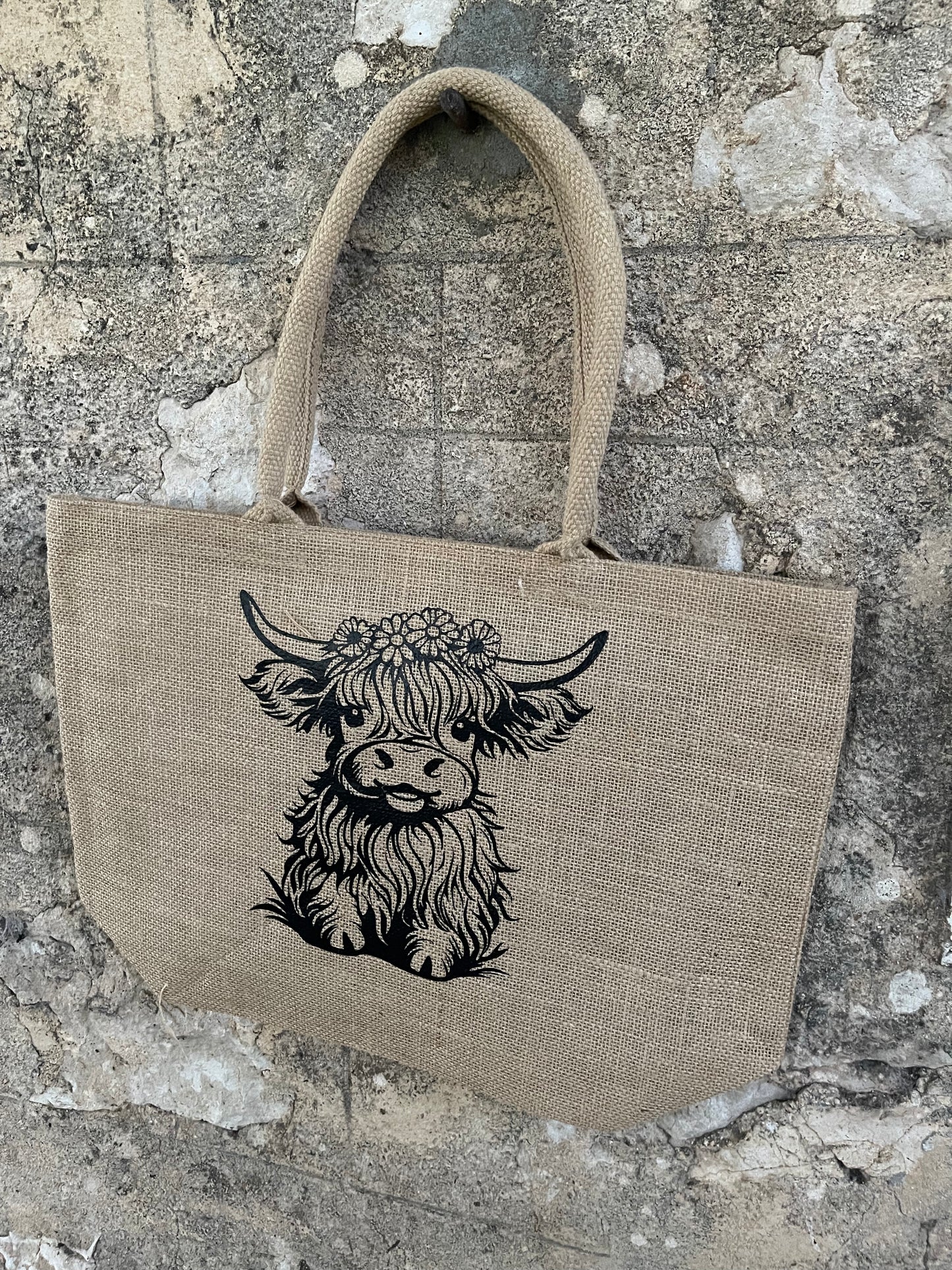 Market garden hessian Shopping bag - highland cow