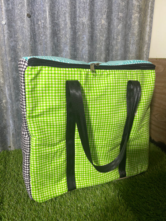 Ready made insulated cooler bag - green and blue gingham