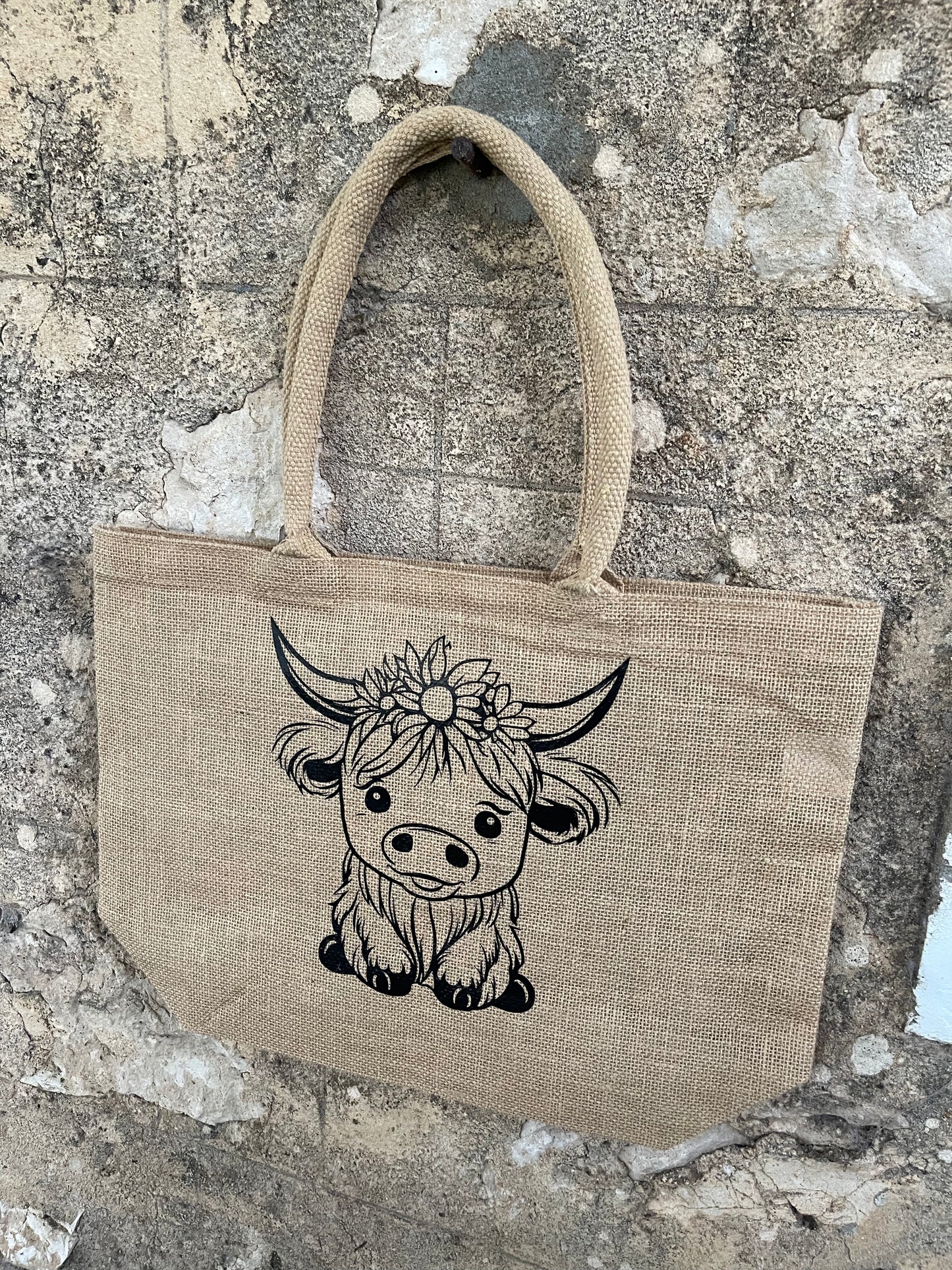 Market garden hessian Shopping bag - highland cow 2