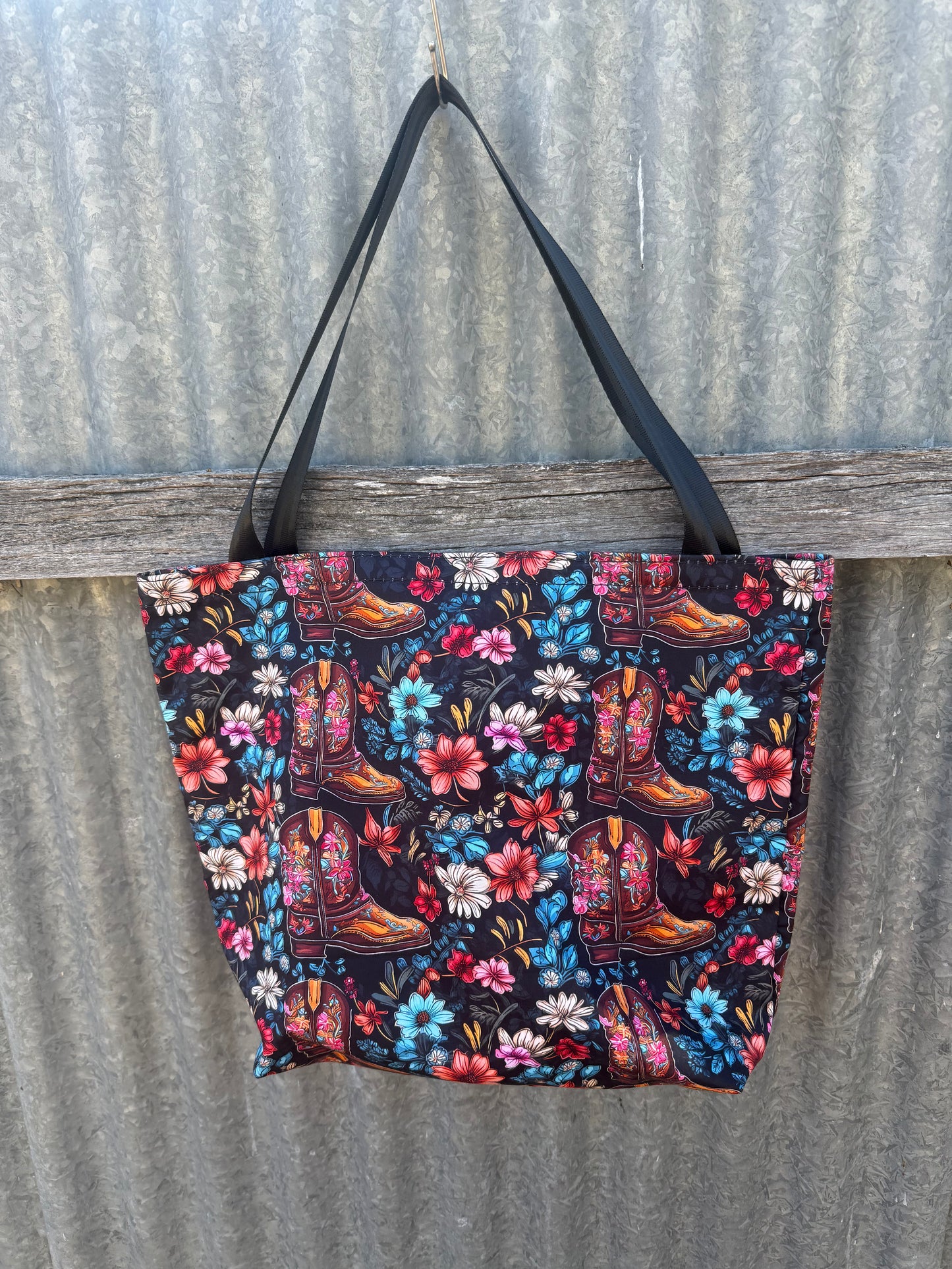 Fabric Shopping bag - (Ready Made) - Floral cowboy boots