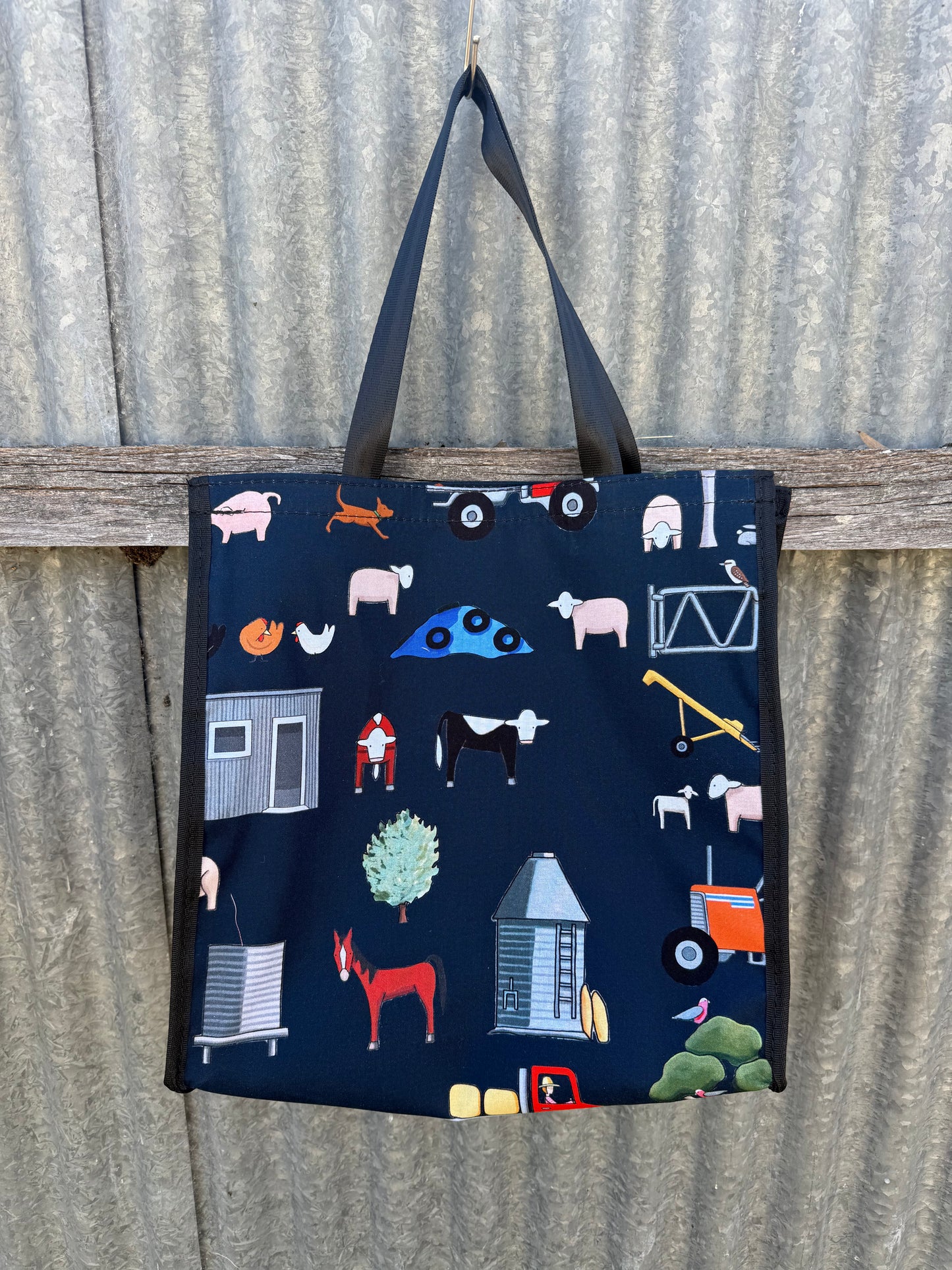 Pvc and fabric shopping bag - Navy farming