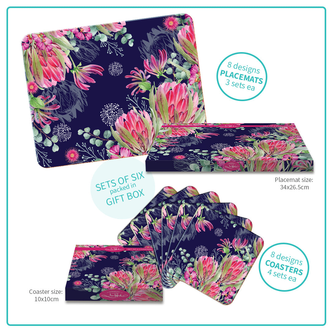 Lisa Pollock placemats and coasters set. - Blush Beauty