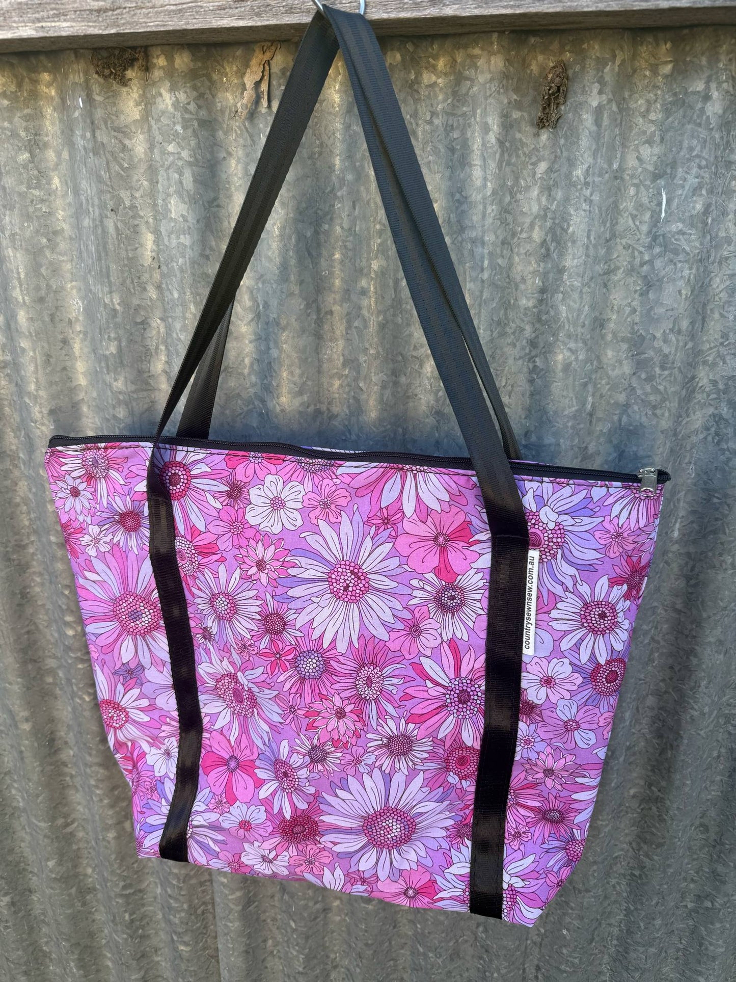 Mystery shopping bag with zip - flower power pink