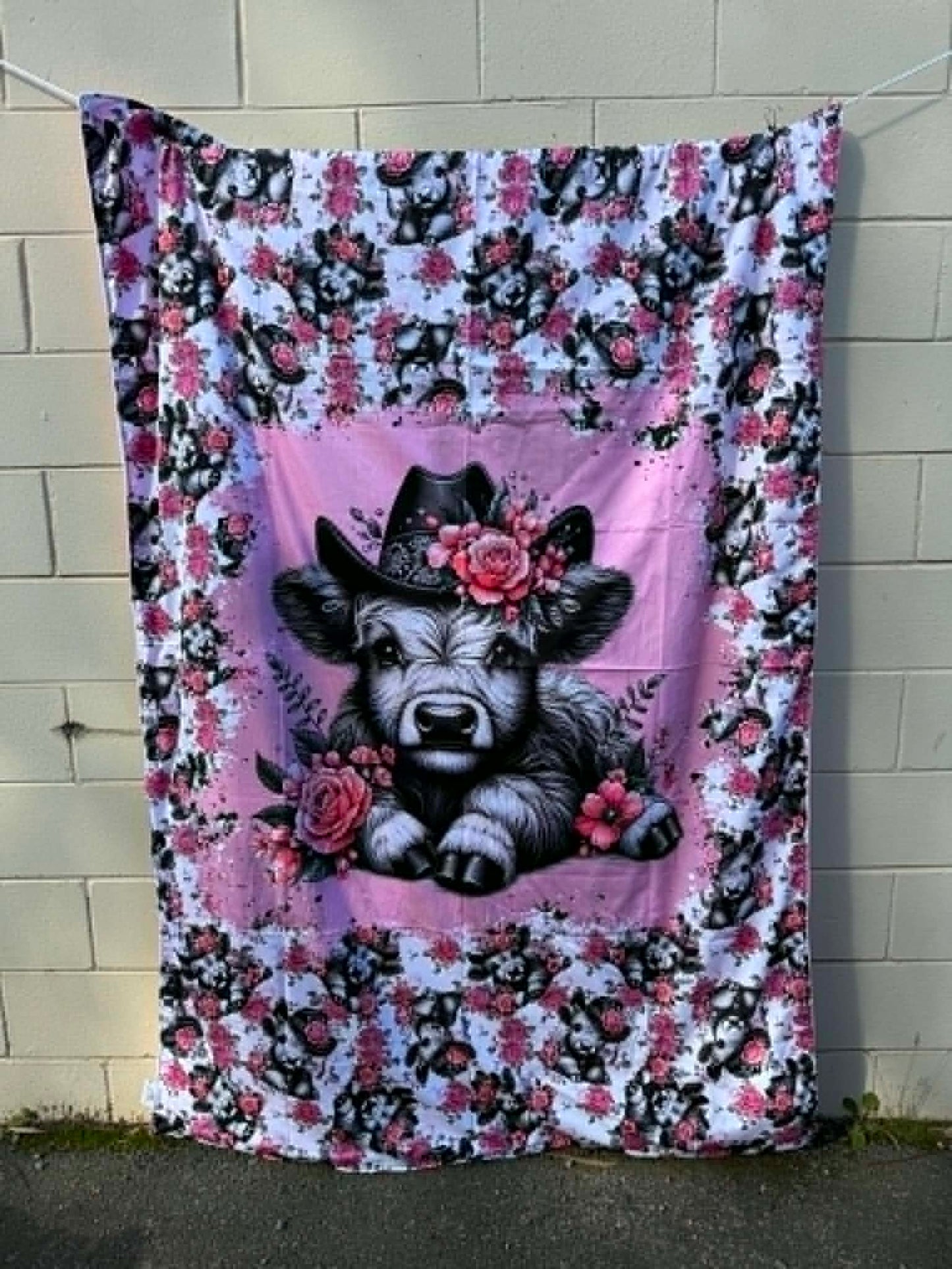 Pre Order Swag Blanket - Pink Highland cow panel
