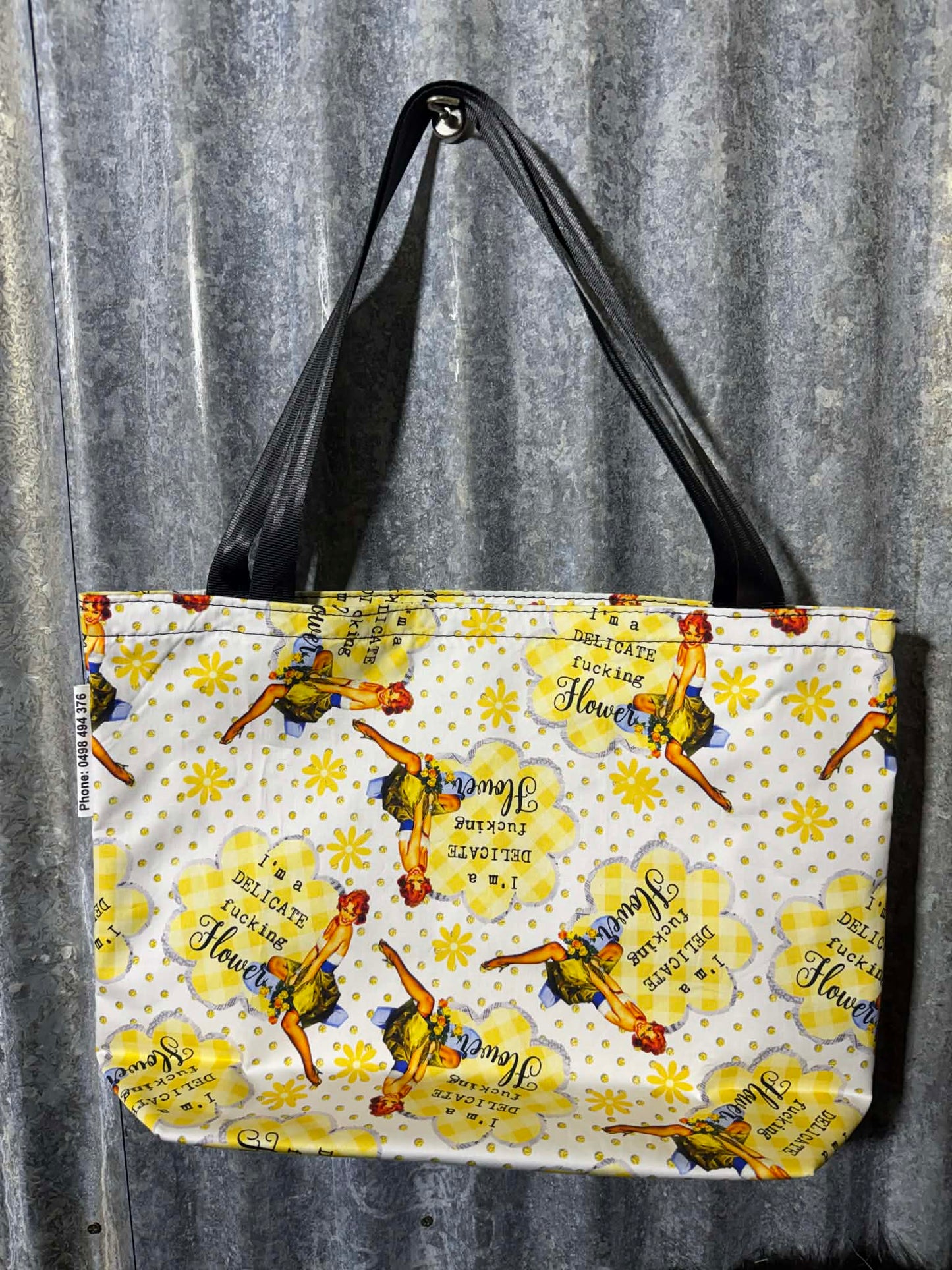 Fabric Shopping bag - (Ready Made) -SWEARING - I'm a delicate F&*king flower