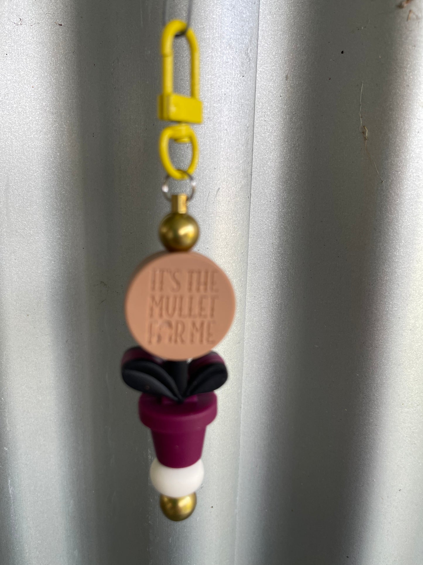 Keyring, beaded - it’s the mullet for me flower pot.