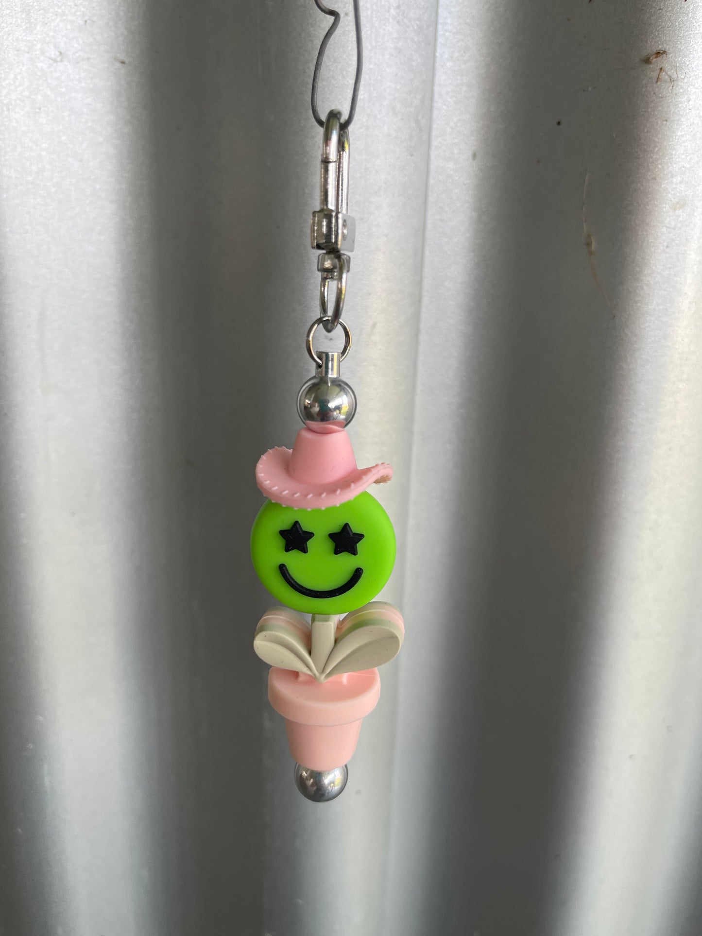 Keyring, beaded - green cowboy
