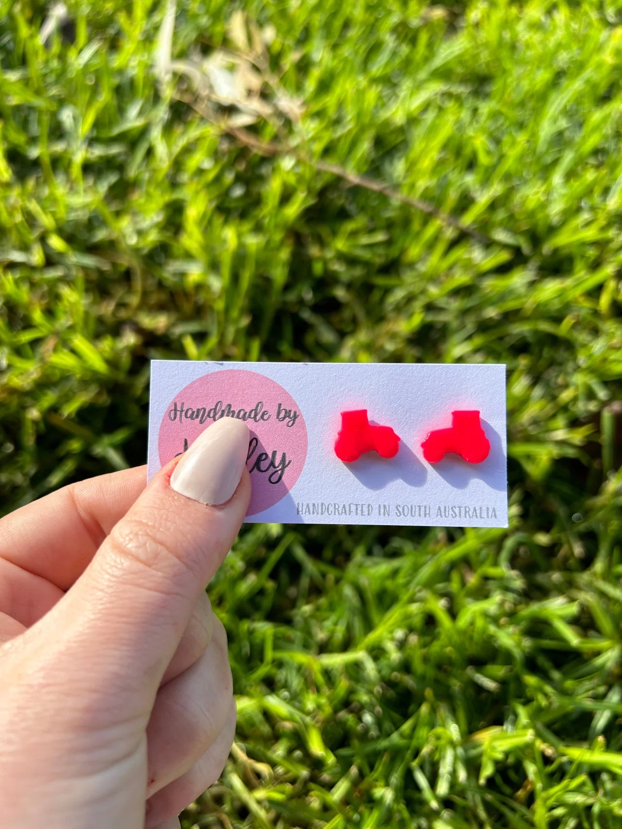 Earrings - Hot Pink Tractors