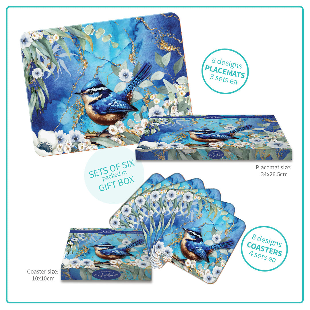 Lisa Pollock placemats and coasters set. - Cheeky Wrens