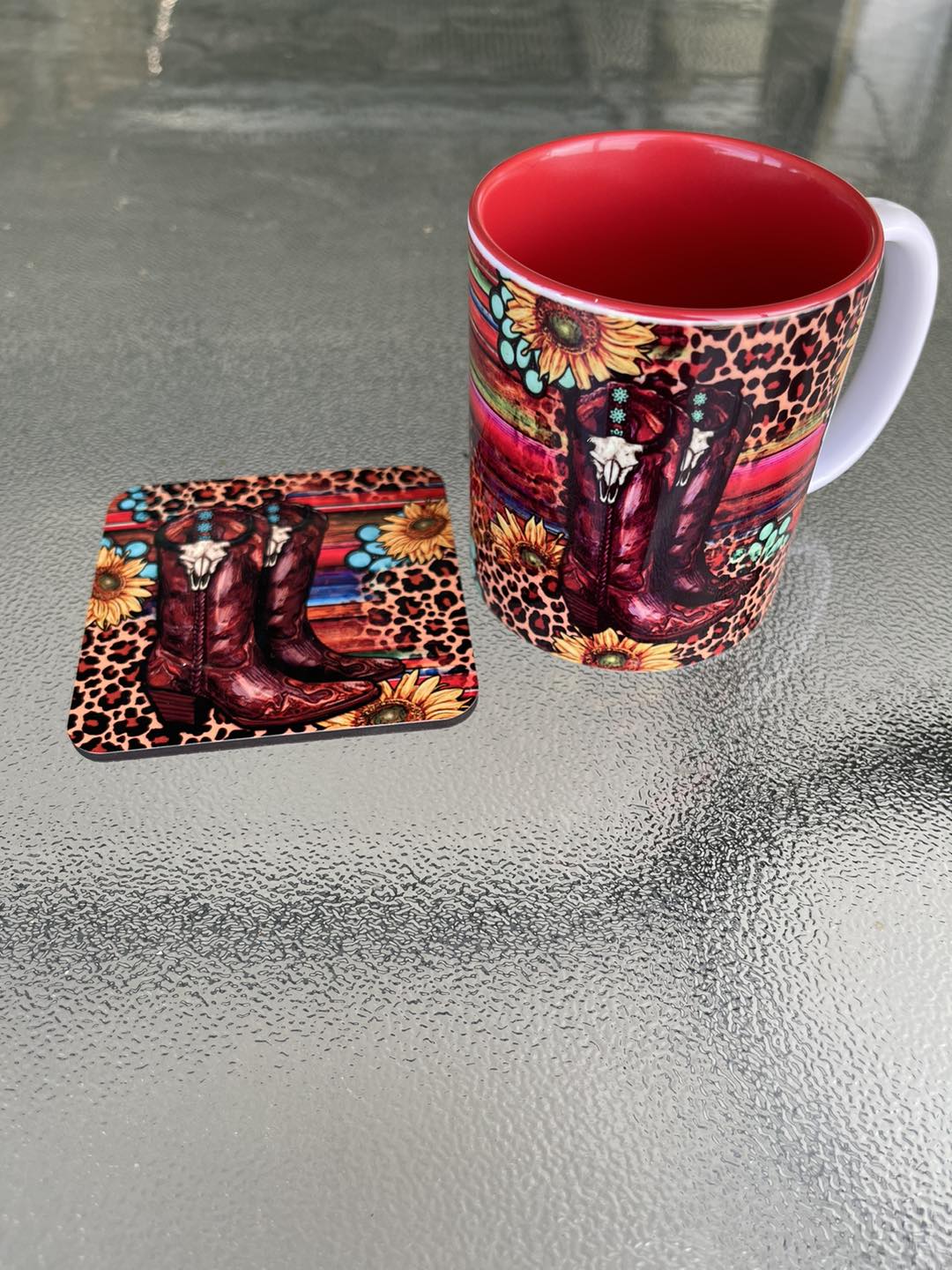Printed Mug and coaster set. - Cowboy Boots