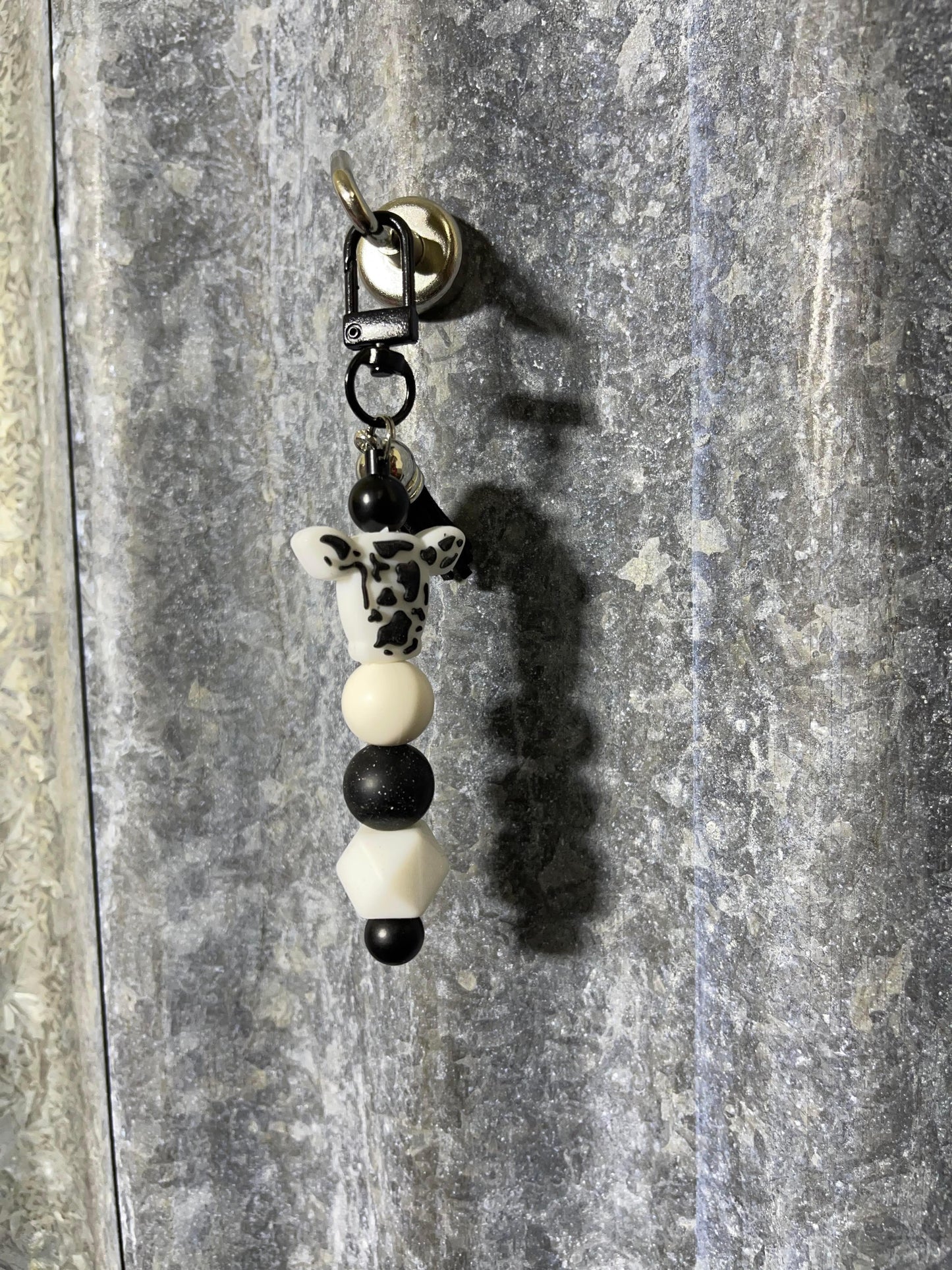 Keyring, beaded - Black cow