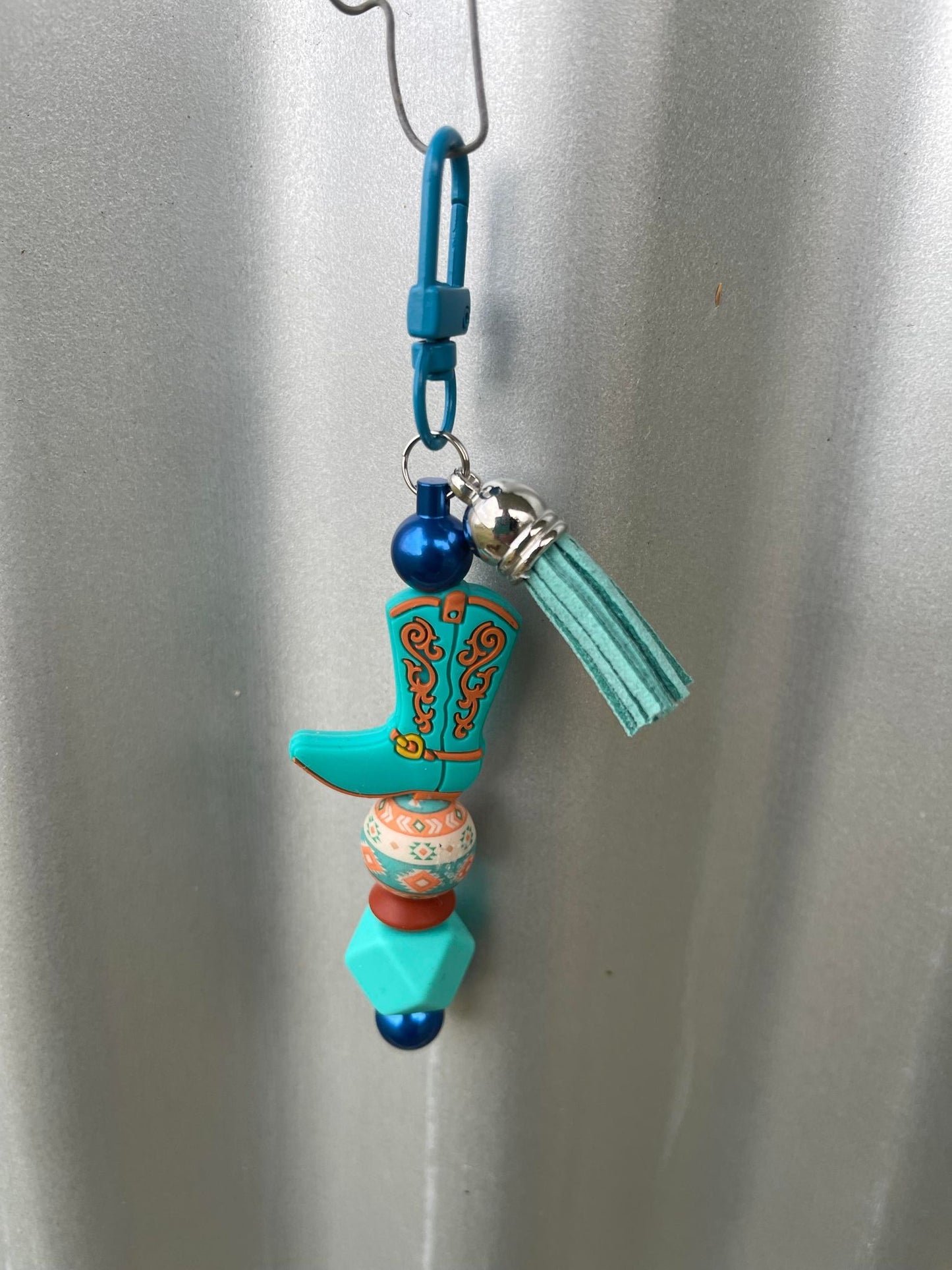 Keyring, beaded - Teal Cowboy boot