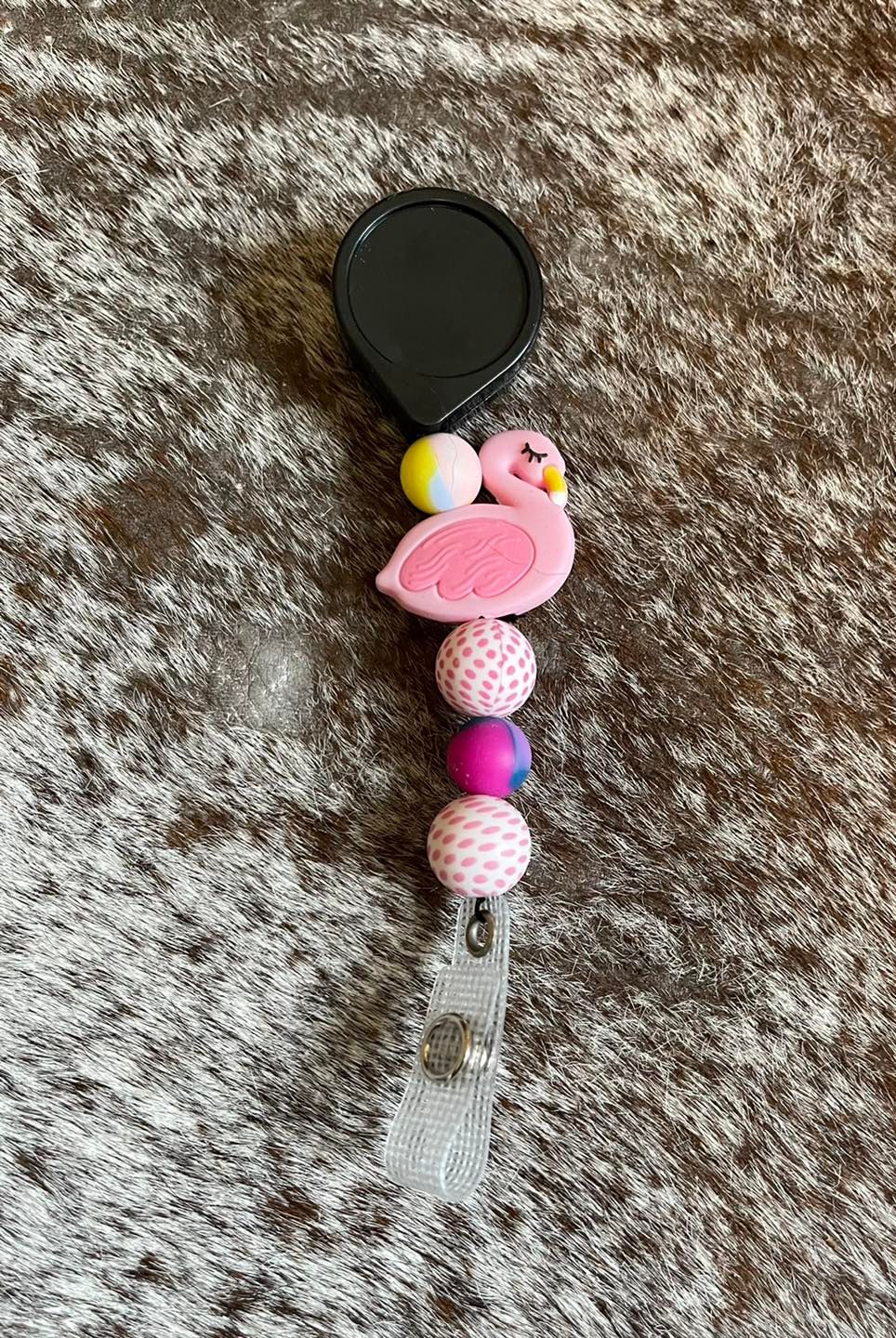 Flirty flamingo Retractable beaded Lanyard