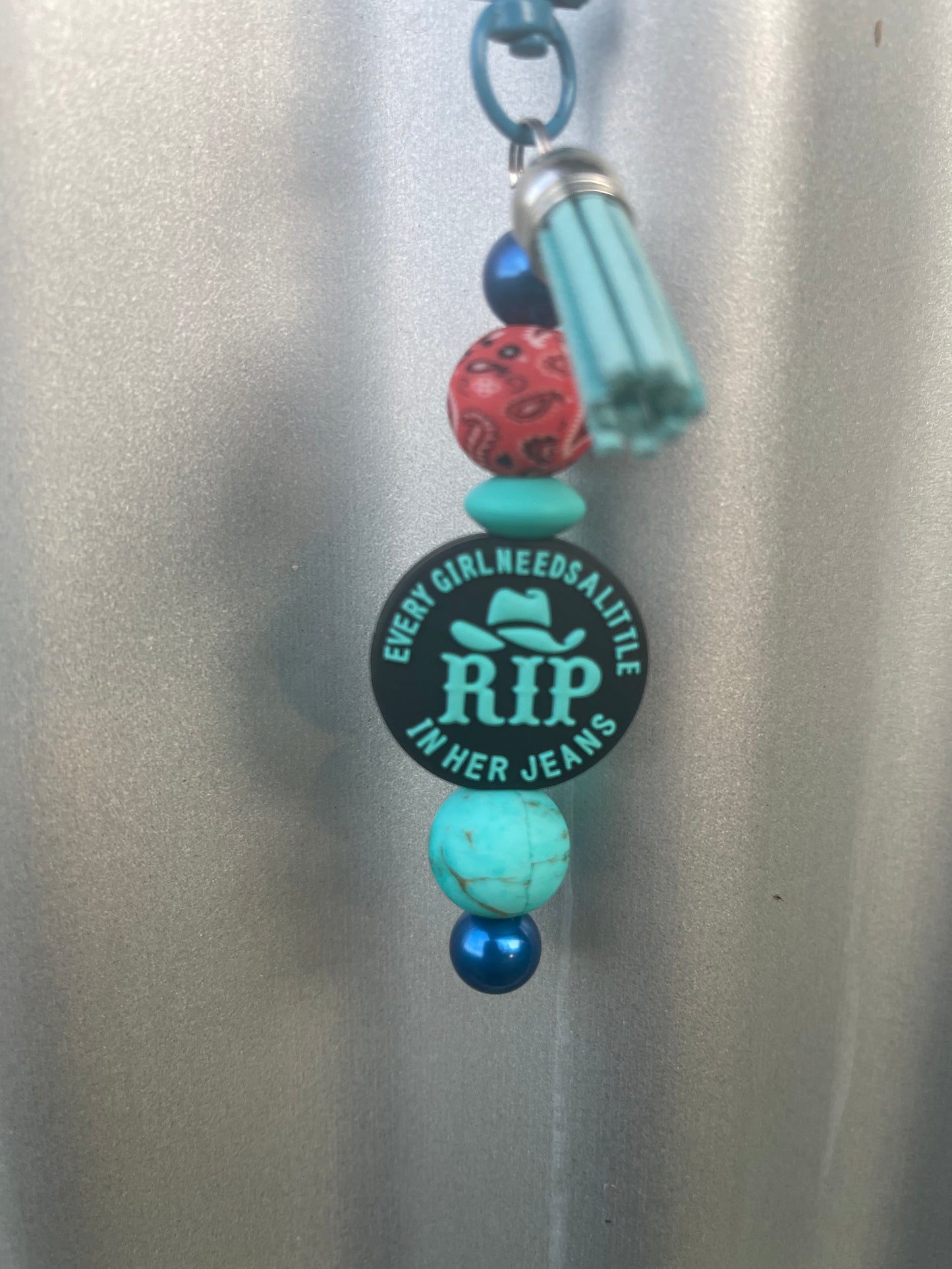 Keyring, beaded - rip jeans