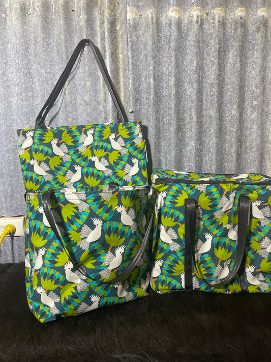 Ready made Shopping Bag Set (insulated cooler bag) - white cockatoos