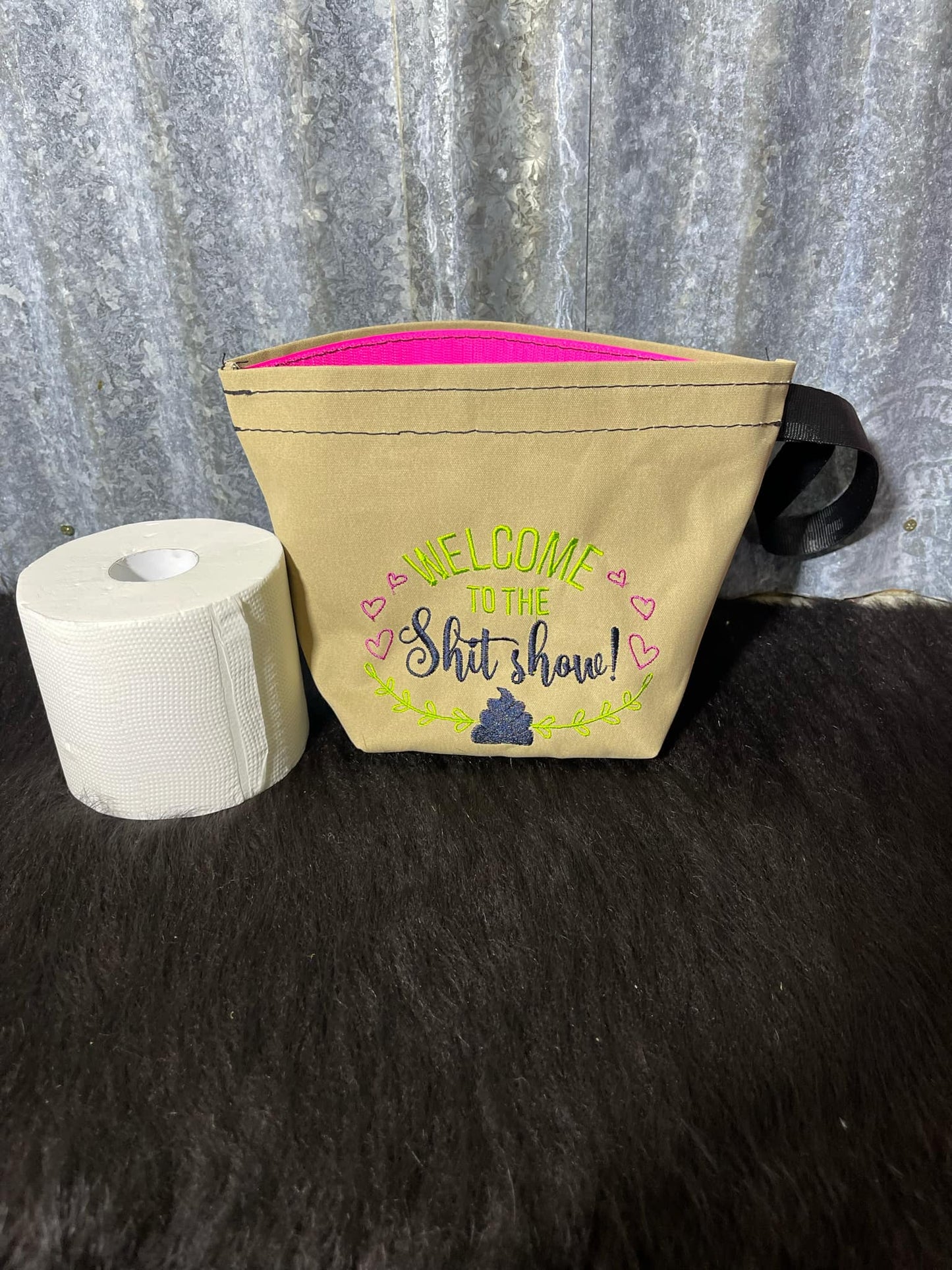 Embroidered Canvas Toilet Roll Bag.