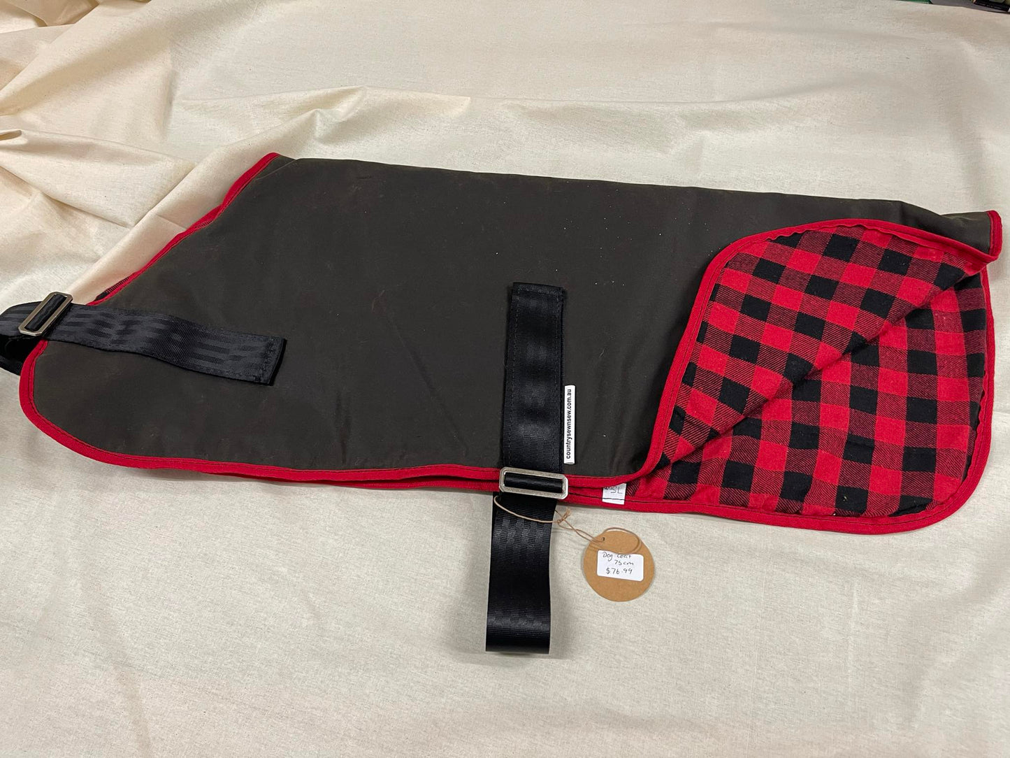 Ready made Dog Coat - Oilskin 75cm red check