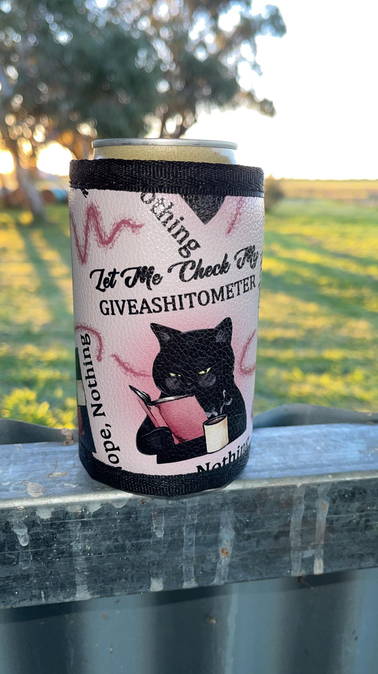 Vinyl Stubby Holder - Cat giveashitmeter