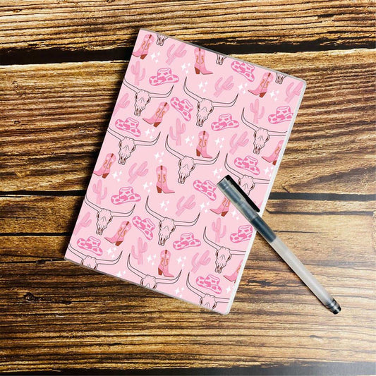 Western lined notebook - pink cowgirl boots