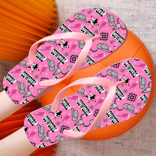 women's Flip Flops - Pink Cowgirl