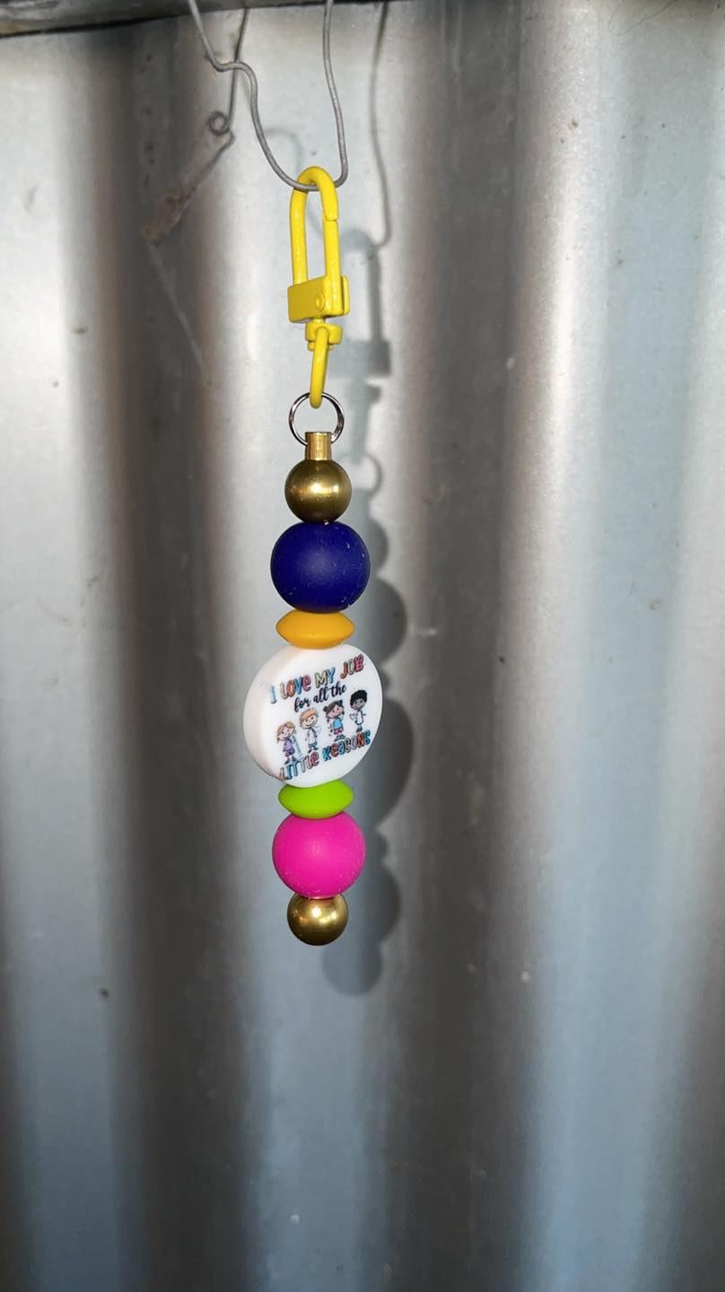 Keyring, beaded - I love my job for all the little reasons