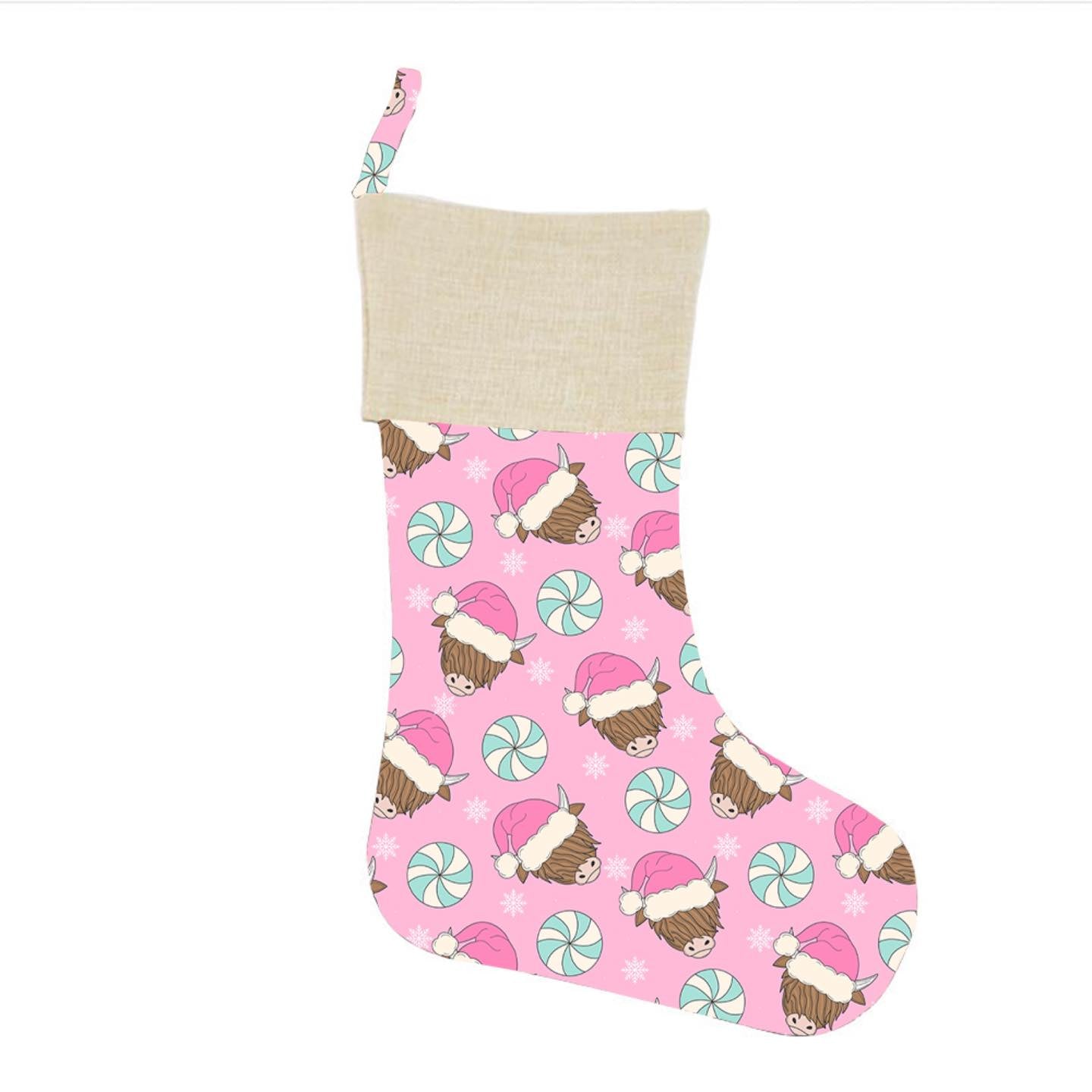 Christmas Stocking - Highland cow pink