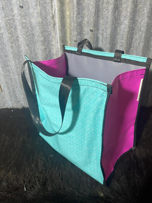 Pvc and fabric shopping bag - Blue Patterned