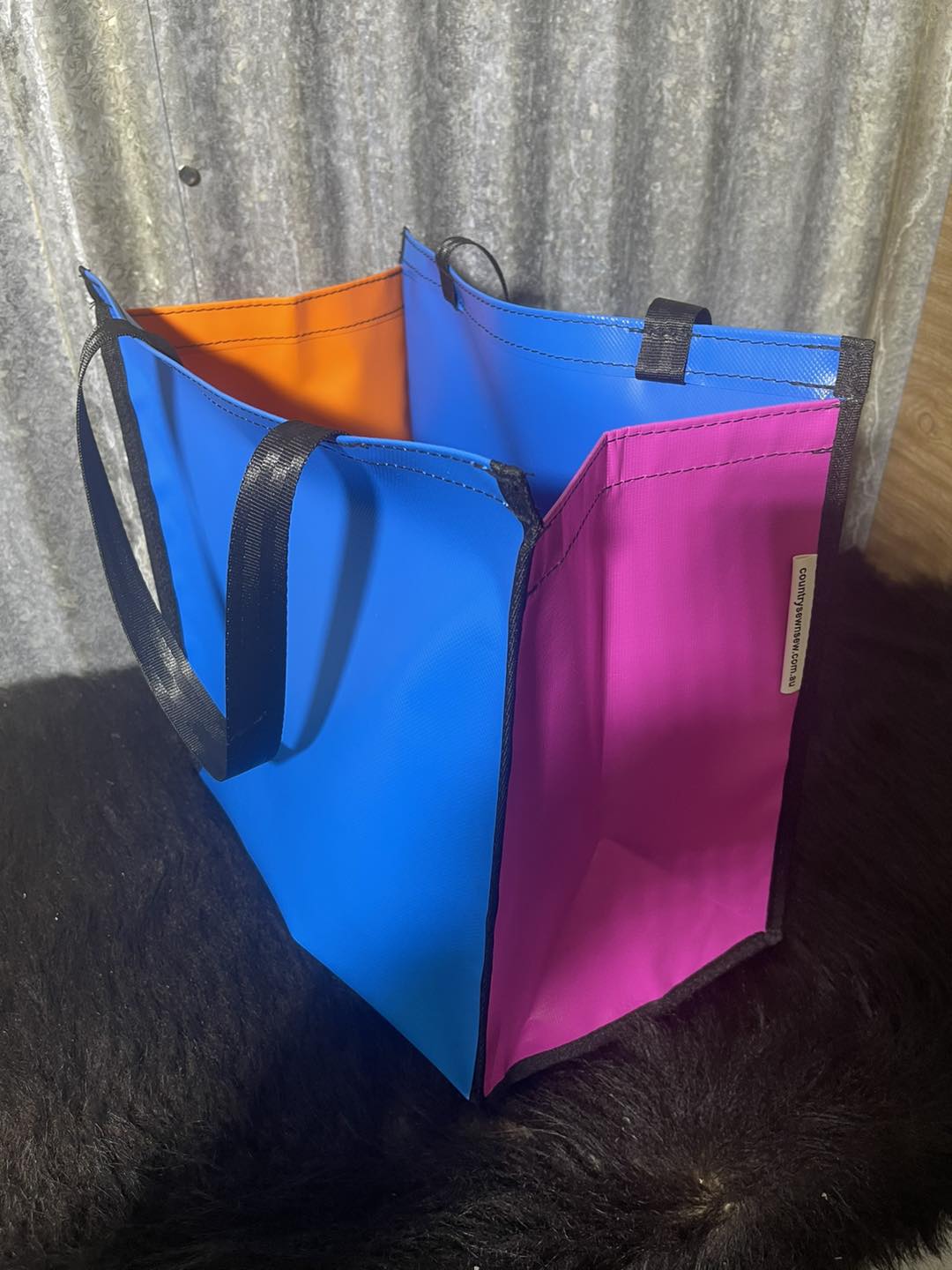 PVC Shopping bag -  (Ready Made) blue, pink, orange