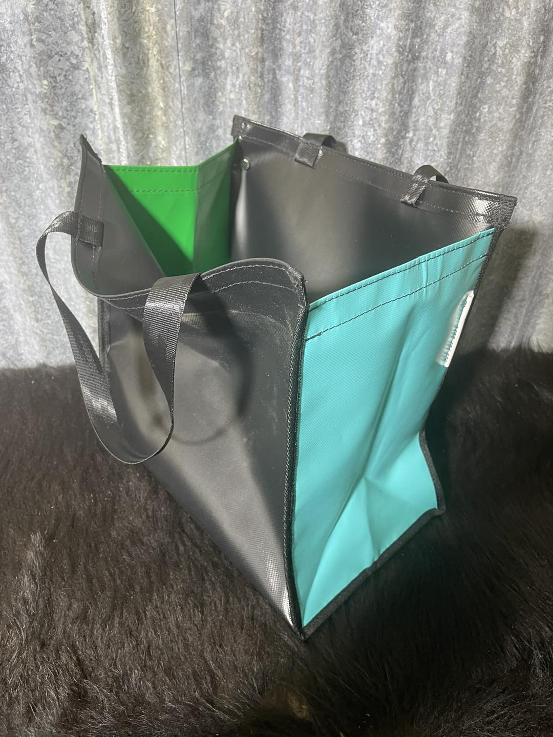 PVC Shopping bag -  (Ready Made) Black, aqua, green