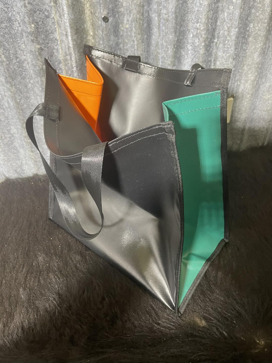 PVC Shopping bag -  (Ready Made) Black, teal, orange