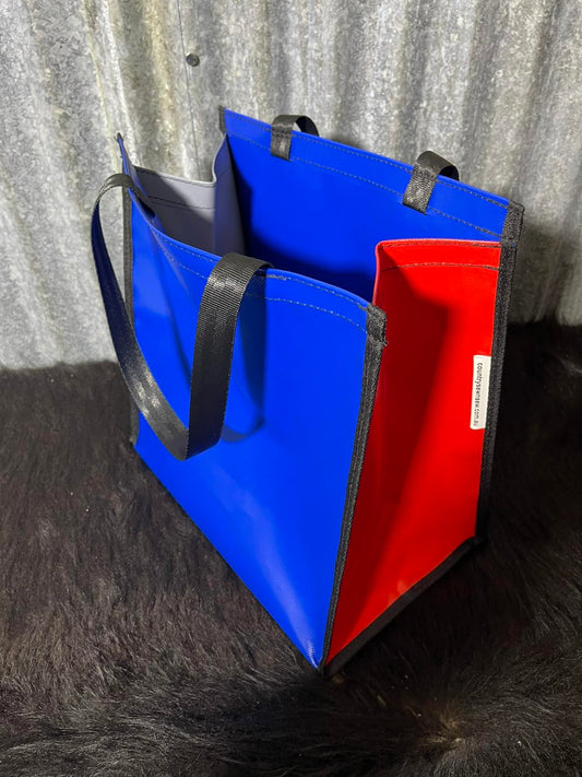 PVC Shopping bag -  (Ready Made) Blue, red, grey