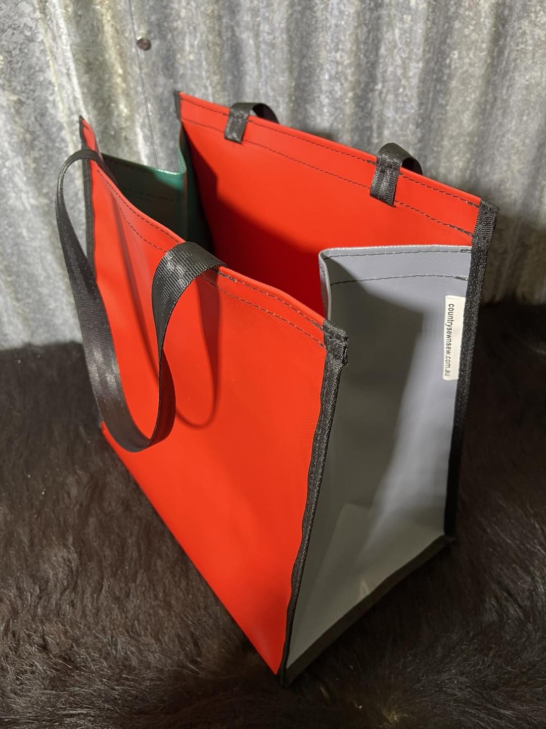 PVC Shopping bag -  (Ready Made) Red, grey, green