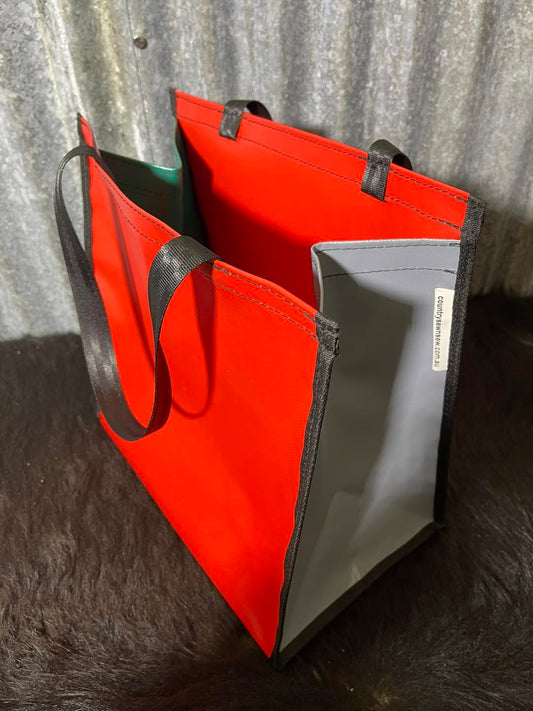 PVC Shopping bag -  (Ready Made) Red, grey, green